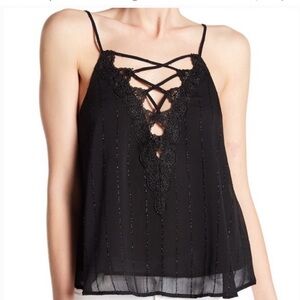 Astr The Label Black Metallic Lace Up Front Cami